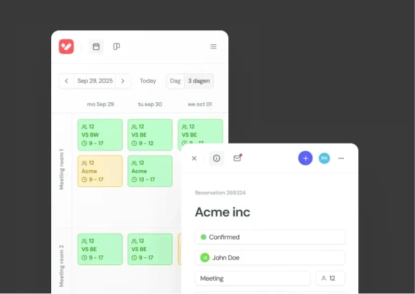 Screenshot of the calendar and a booking in the VenueSuite to go reservation software for mobile phone