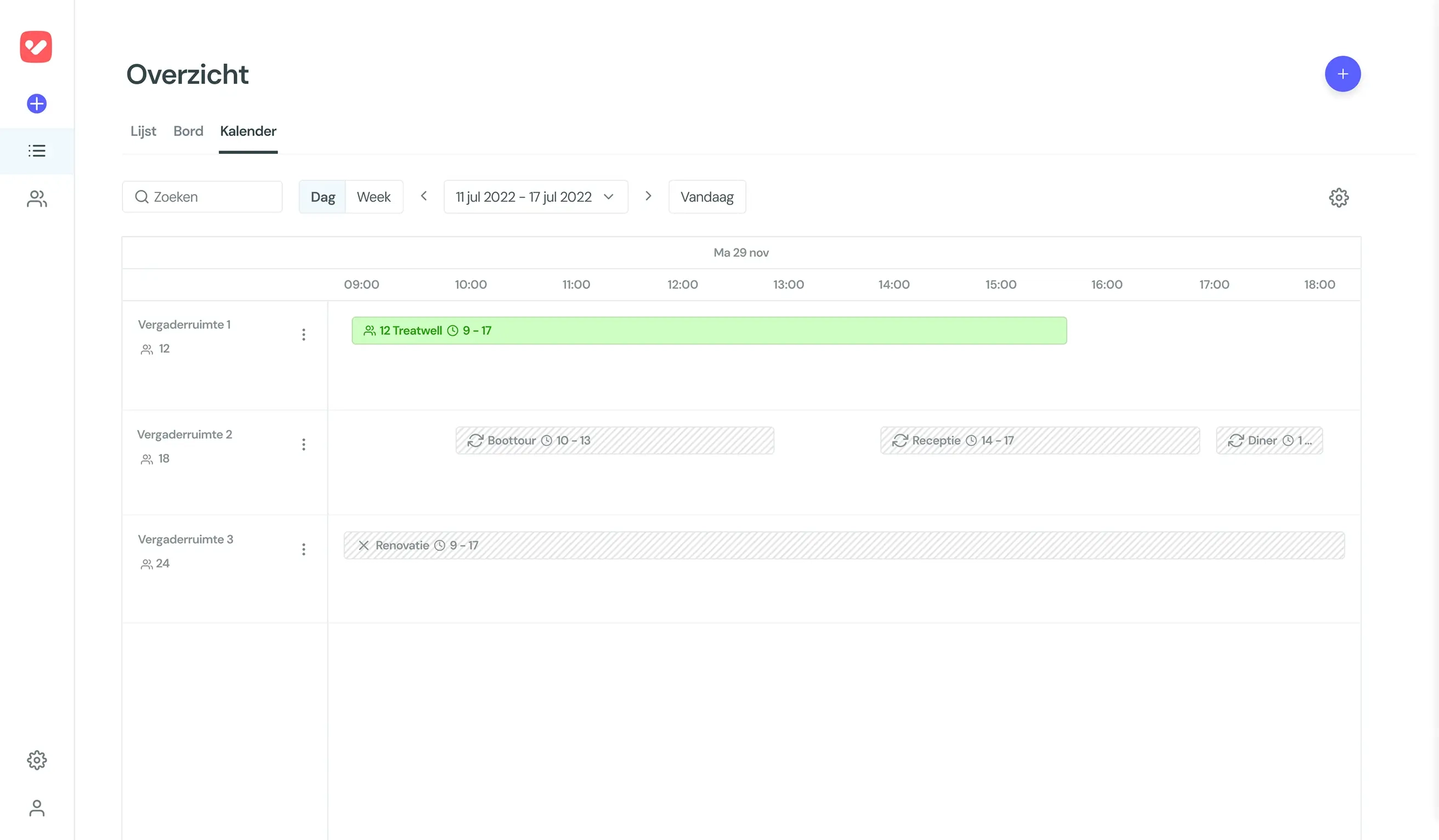  Screenshot van de VenueSuite reserveringssoftware kalender op desktop