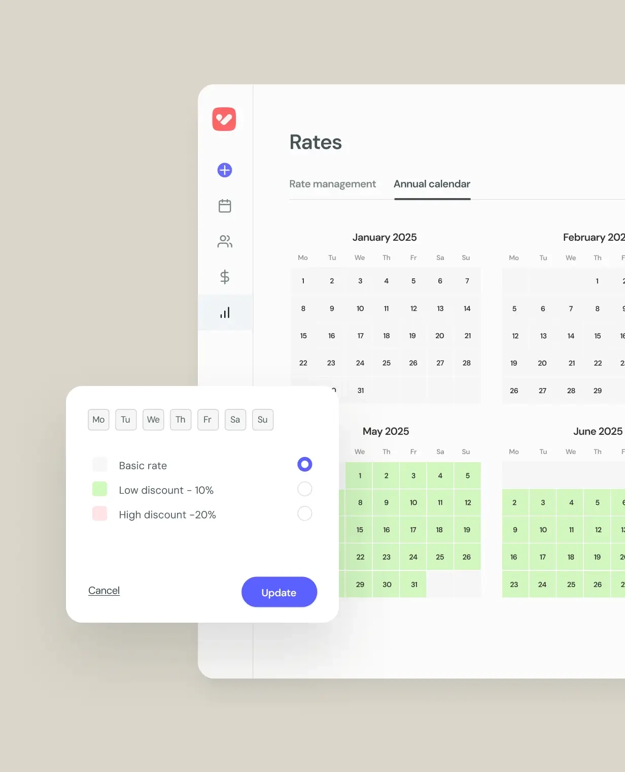 Screenshot of the calendar with dynamic prices in the VenueSuite app