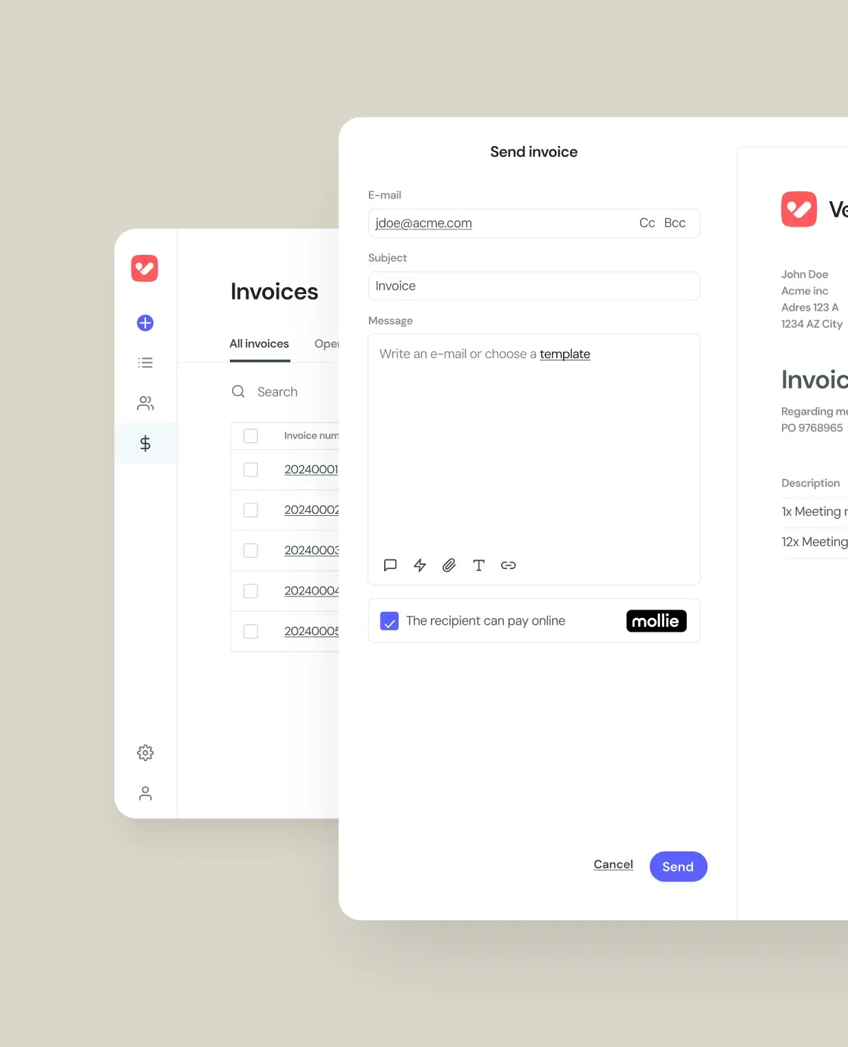 Screenshot of the billing tool in the VenueSuite application