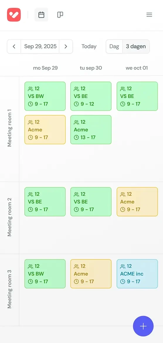 Screenshot of the calendar view in the VenueSuite to go app for mobile phones.